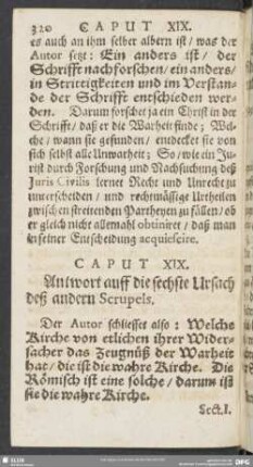 Caput XIX. Antwort auff die sechste Ursach deß andern Scrupels