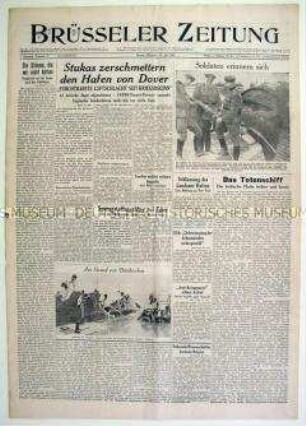 Deutsche Tageszeitung aus dem besetzten Belgien "Brüsseler Zeitung" u.a. zur Bombardierung von Dover