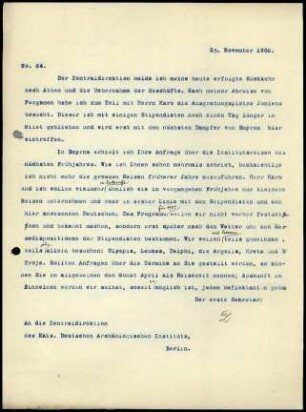 Bericht des ersten Sekretars an die Zentral-Direktion