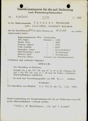 Tänzler, Friedrich
