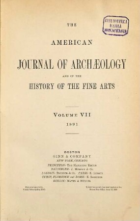 American journal of archaeology : the journal of the Archaeological Institute of America. 7. 1891