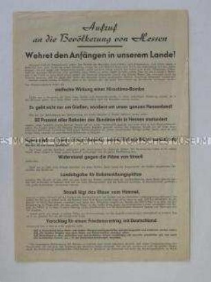Propagandaflugblatt der KPD Hessen gegen die atomare Aufrüstung