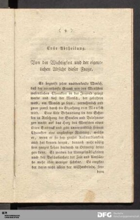 Erste Abtheilung. Von der Wichtigkeit und der eigentlichen Absicht dieser Frage