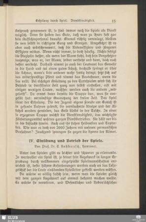 IV. Einübung und Betrieb der Spiele