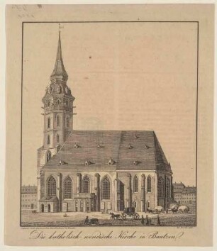 Der Dom St. Petri in Bautzen in der Oberlausitz vom Fleischmarkt im Süden, aus der Zeitschrift Dresdner Stadt- und Landbote für das Königreich Sachsen