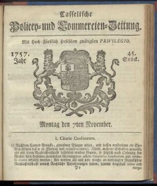 45. Stueck, Montag den 7ten November 1757