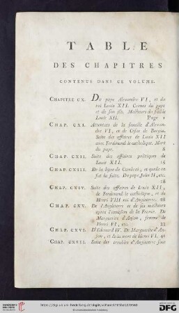 Table des chapitres
