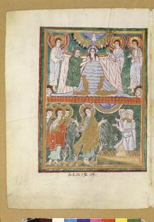 Sogenanntes Kostbares Evangeliar — Taufe Christi und Auferweckung des Lazarus, Folio fol. 174v
