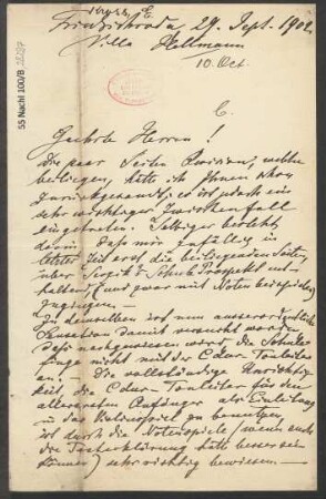 Brief an B. Schott's Söhne : 29.09.1902