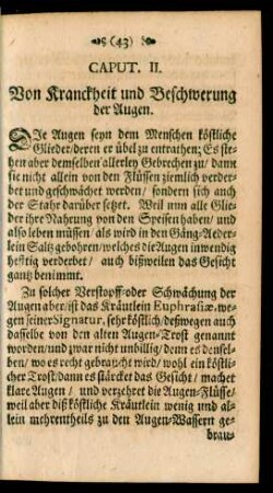 Caput. II. Von Kranckheit und Beschwerung der Augen