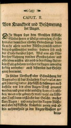 Caput. II. Von Kranckheit und Beschwerung der Augen