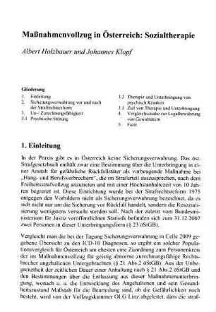 345-354, Maßnahmenvollzug in Österreich: Sozialtherapie