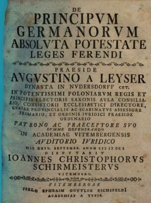 De principum Germanorum absoluta potestate leges ferendi