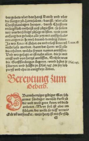 Bereytung zum Gebeth.