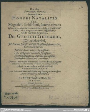 Honori natalitio ... Georgii Gerhardi