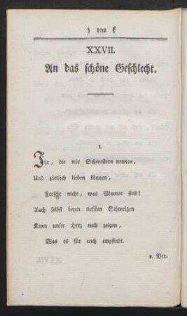 XXVII. An das schöne Geschlecht.