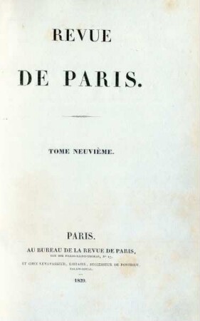 Tome neuvième: La Revue de Paris