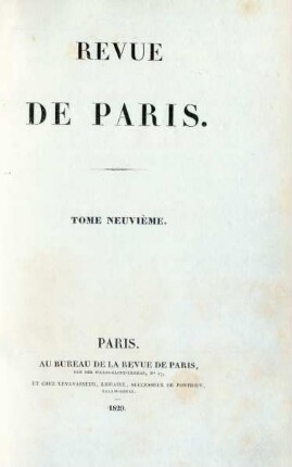Tome neuvième: La Revue de Paris
