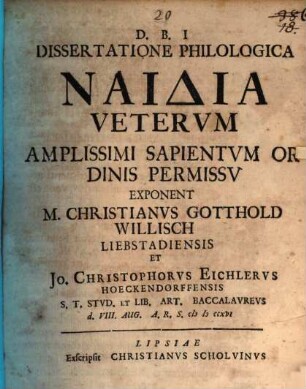 Dissertatione philol. Naithia Veterum exposita