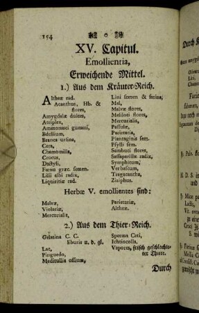 XV. Capitul. Emollientia, Erweichende Mittel.