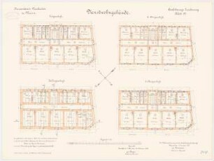Proviantamt, Mainz Dienstwohngebäude: Grundriss Keller, Erdgeschoss, 1. und 2. Obergeschoss 1:100