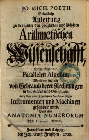 Gründliche Anleitung zu der ... arithmetischen Wissenschaft