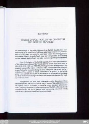 İlter Turan Stages Of Political Development In The Turkish Republic