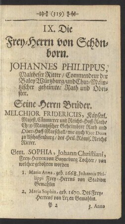 IX. Die Frey-Herrn von Schönborn.
