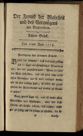 Achtes Stück. Den 30ten April 1773.