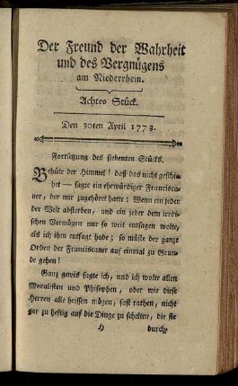 Achtes Stück. Den 30ten April 1773.