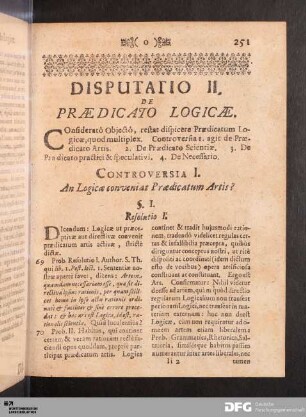 Disputatio II. De Prædicato Logicæ.