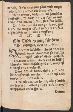 Ein Tisch gesang für dem || Essen zusingen/ oder zu beten. ||