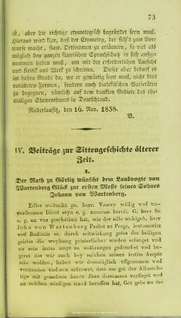 IV. Beiträge zur Sittengeschichte älterer Zeit