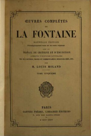 Oeuvres complètes de La Fontaine, V