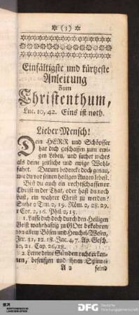 Einfältigste und kürtzeste Anleitung Zum Christenthum [...].