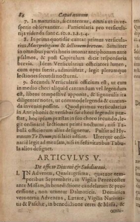 Articvlvs V. De officio Diaconi & Subdiaconi.