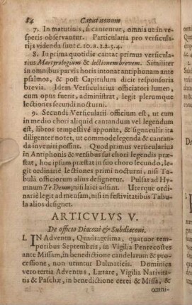 Articvlvs V. De officio Diaconi & Subdiaconi.