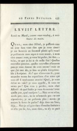 LXVIIIe Lettre. Lundi ou Mardi, comme vous voudrez, à trois heures du matin.