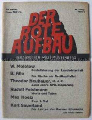 Gesellschaftstheoretische Monatszeitschrift "Der Rote Aufbau" u.a. zur Kollektivierung der Landwirtschaft in der UdSSR