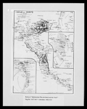 Kerkyra: Italienischer Plan der Insel und der Stadt