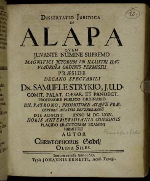 Dissertatio Iuridica De Alapa