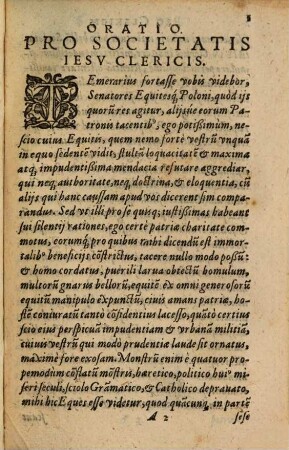Nobilis Poloni, Pro Societatis Iesv Clericis, Oratio Prima : In Ficti Eqvitis Poloni In Iesvitas actionem primam