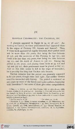 IV: Egyptian chronology: The calendar, etc.