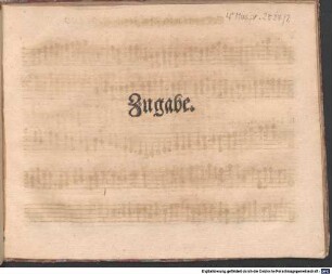 Georg Bleyers ... Lust-Music, Nach ietziger Frantzösicher Manier gesetzet, bestehend von unterschiedlichen Airn, Bourreen, Gavotten, Gagliarden, Giqven, Chansons, Allemanden, Sarrabanden, Couranden &c. à 4. und mit dem Fagotto biß 5. Stimmen. 3., G. Bleyers ander Theil Zugabe