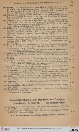 Handschriftenkunde und Handschriften-Cataloge. - Geschichte d. Schrift. - Geheimschriften (Nr. 460 - 527)
