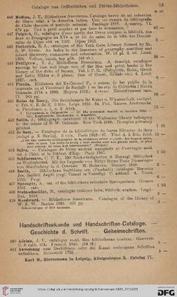 Handschriftenkunde und Handschriften-Cataloge. - Geschichte d. Schrift. - Geheimschriften (Nr. 460 - 527)