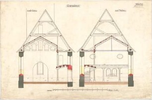 Dolmetsch, Heinrich; Oberfischach; Ev. Pfarrkirche, Restaurierung - Ost - u. Westseite (Querschnitte)