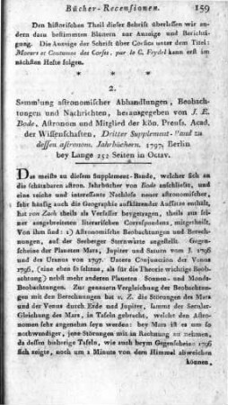 Sammlung astronomischer Abhandlungen, Beobachtungen und Nachrichten / hrsg. von J. E. Bode, Astronom u. Mitglied d. Königl. Preuss. Akad. der Wissenschaften. - Berlin : Braunes, 1797