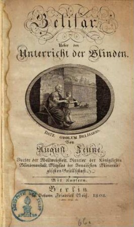 Belisar : Ueber den Unterricht der Blinden
