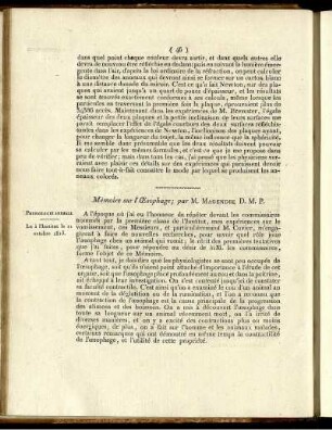 Mémoire sur l'Œsophage